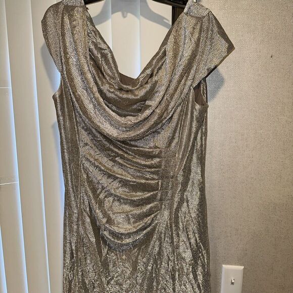 ALEX EVENINGS 18W Glitter Gold Wrap Neck Dress NWOT. 14 - Picture 2 of 12